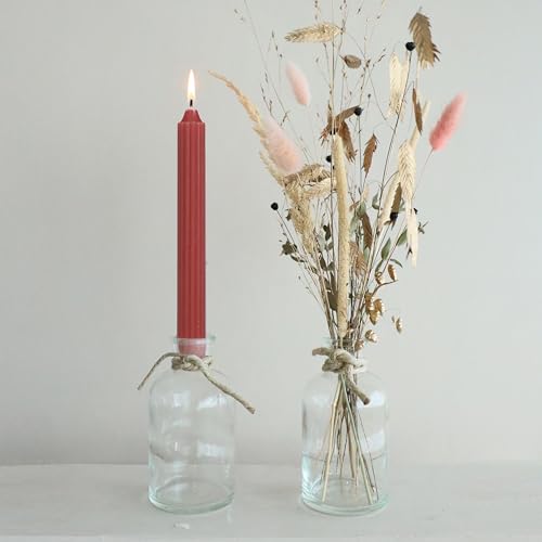 comforder COMFORDER Taper Candles Set, 4 x Table Candles Plain + Ribbed, 20 cm, 7 Hours Burning Time (Red) - Image 4