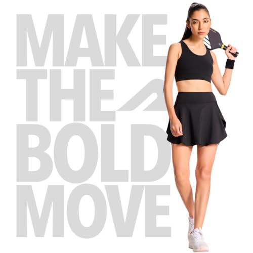Image of Boldfit Skorts for Women Sports Activewear Skirt with Inner Shorts and Pockets Pickleball, Badminton Tennis Skort Athletic Workout Gym Running Golf Shorts High Waisted Flared Mini Skirt- Jet Black