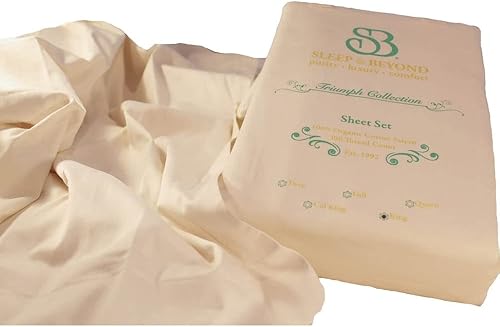 Miniatura 4 de Sleep & Beyond Juego de sábanas 100% algodón orgánico, certificado GOTS  sábana bajera, sábana encimera y fundas de almohada, doble, marfil