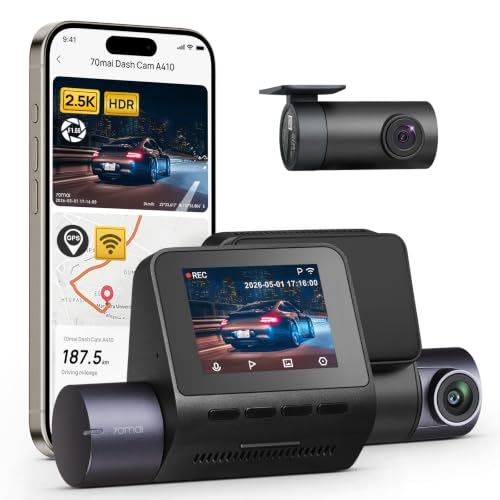 Image of 70mai Dash Cam Front and Rear - 2.5K+1080P Dual Dash Camera with HDR, Super Night Vision, F1.55 Aperture, 24H Parking Mode, Built-in Wi-Fi & GPS, G-Sensor, Loop Recording (A410)