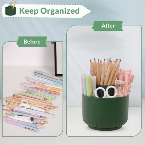 Image of SKYDUE 360 Degree Rotating Desk Organizer, Dual-Purpose Pencil Pen Holder for Desk, Rotating Pencil Cup with Stickers, Office Supplies, Desk Decor for Office, School, Home
