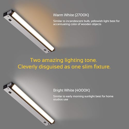 Image of GETINLIGHT 12-Inch Plug-in Swivel LED Under Cabinet Light, 2-CCT, Nickel | 2700K warm white /4000K bright white, dimmable, brushed nickel finish. Model: IN-0109-2-SN