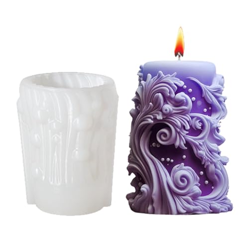 Moldes cilíndricos tallados para velas, molde de resina de pilar, vela cilíndrica para fundición de resina, molde de silicona geométrico irregular, decoración del hogar, suministros de manualidades