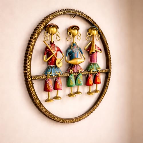 Image of CraftVatika Metal Wall Decor, Musician Rajasthani Wall Hanging Decorations, Home Wall Decoration Items for Living Room, Wedding Anniversary Return Gift for Women, Set of 1 (15.3 Inches Height)
