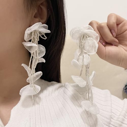 Red Rose Flower Earrings for Women Boho White Red Floral Petal Earrings Pearl Rhinestone Wedding Drop Dangle Earring for Bridesmaids Gifts3