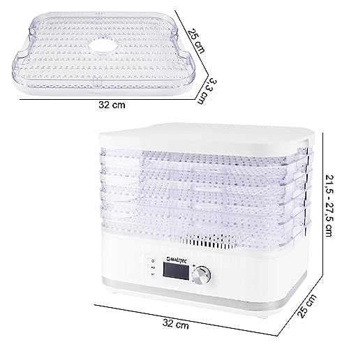 MalTec Dörrautomat für Pilze, Obst & Gemüse | 450W | Lebensmitteltrockner | 5 Scheiben Dörrgerät | Temperaturregulung und Timer | weiß – Bild 3