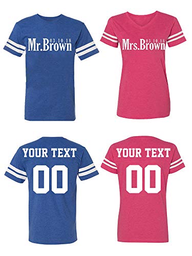 Mr. Mrs. Brown Custom Matching Couple Cotton Jerseys (Men Royal_ Women Hot Pink)