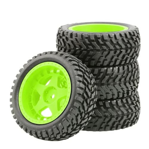 Pneus de Rallye RC 75mm Verts avec Jantes et Hexagone 12mm pour Buggy 1/10