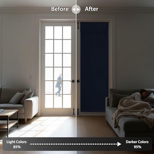 Image of RYB HOME Blackout French Door Curtain - Privacy Thermal Insulated Window Shades for Patio Kitchen Front Entry Back Door Glass Window, Self Adhesive No Drill, 1 Panel, 26 inch W x 80 inch L, Navy