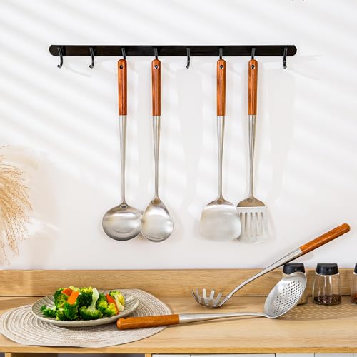 FJNATINH 17inch Wok Spatula and Ladle, Skimmer Spoon, Slotted Turner Spatula Set 304 Stainless Steel Kitchen Utensils Sets, 4-Pieces Cooking Utensils Tools Wok Accessories by FJNATINH - Used condition - Image 3