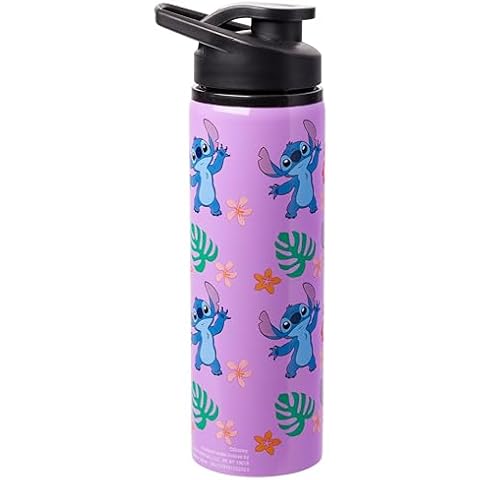 Silver Buffalo Disney Lilo and Stitch Tropical Sitting Stitch Double Walled Stainless Steel Water Bottle, 25 Ounces Cover