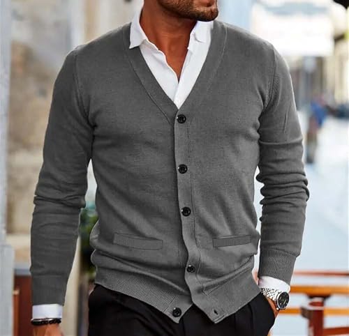 Men Button Front Cardigan Sweater Casual Soft V Neck Pockets Long Sleeve Knitwear3