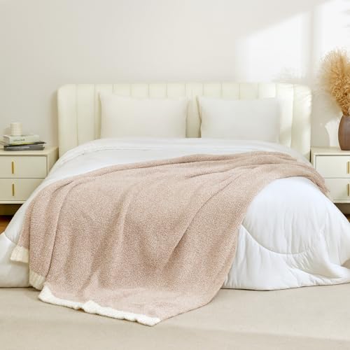 Image of Snuggle Sac Queen Size Bedding Blankets, Super Soft Warm Oversized Bed Blankets Cozy Knit Fuzzy Blankets for Bed, Heather Beige, 90x90 inches