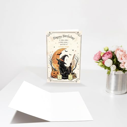 RPJIEKINXU Witchy Cat Halloween Birthday Card for Sister Friend Her - image 5