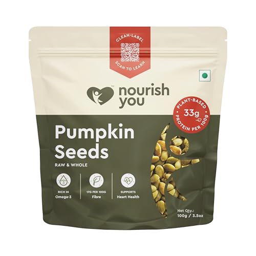 Image of Nourish You Raw Pumpkin Seeds 100 gm - High Protein, Fiber-Rich Superfood Snack | Gluten-Free, Keto-Friendly | Heart-Healthy, Omega-3 & Antioxidant-Rich Seeds for Weight Management | Natural Seeds