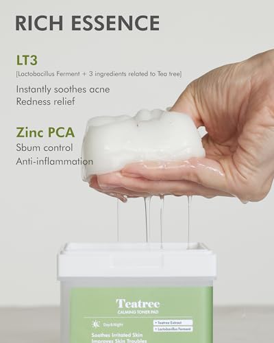 Image of DERMAL Tea Tree Calming Toner Pads 120 Count - Zinc PCA Lactobacillus for Oily Blemish-Prone Skin - Vegan Gauze Tencel Pads with Tweezers (Korean Skincare)