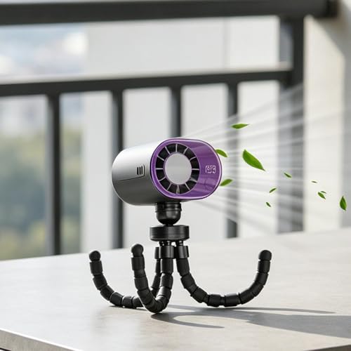 Ventilador de clip recargable portátil con trípode de pulpo y carga tipo C 5