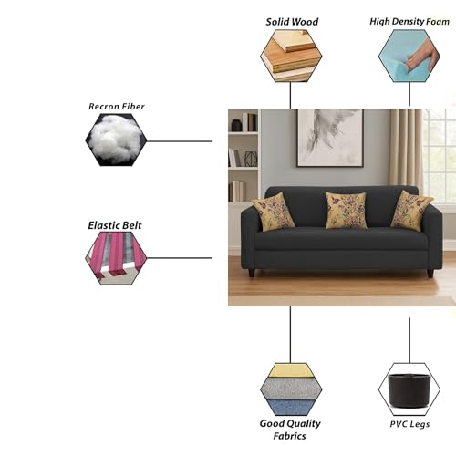 Image of Casaliving - Lifestyle 3 Seater Sofa for Living Room (Black Colour Fabric)