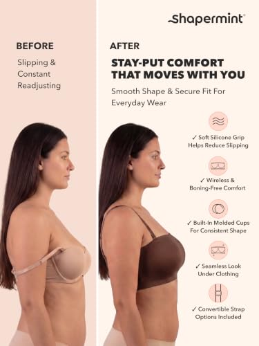 Image of SHAPERMINT Strapless Bra, No-Slip Wireless Bandeau with Sewn-in Cups
