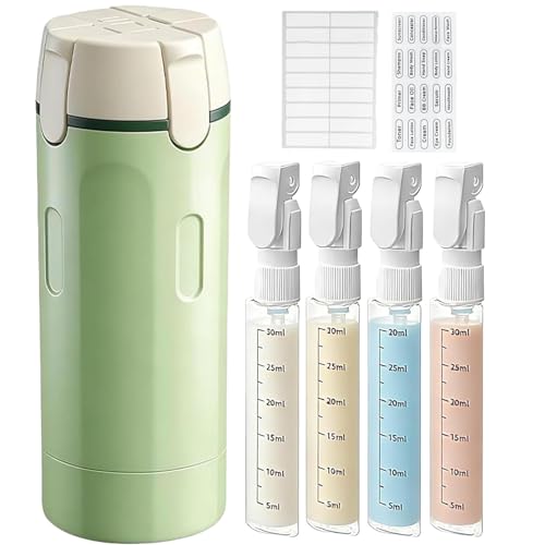 4 in 1 Reiseflaschen zum Befüllen 4 in 1 Reisespender Reiseflaschen für Toilettenartikel Mini-Shampoo-Spender mit Skala und Etikett Tragbare Behälter für Shampoo Lotion Conditioner (Grün)