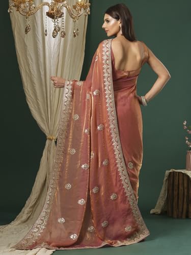 Image of SAREE MALL Women's Satin Silk Embroidered Saree With Unstitched Blouse (KRIYNS4001 KH Parent)