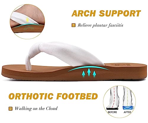 Kuailu Flip Flops For Women With Arch Support Yoga Mat Comfortable Summer Beach Walking Thong Cushion Sandals Slip On Indoor Outdoor White Khaki Size 9 thumb #3