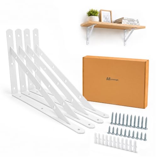 Heavy Duty Floating Shelf Brackets 18 inch 4 Pack - 300 lb Max Load Per Pair White Powder Coated Metal Shelf Support Triangle Decorative Brackets for Wall Mount Kitchen Bathroom Office
