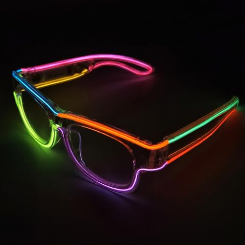 XGOOD LED Glasses Multi-Color (8 Colors) Light Up Glasses w/o Cable Neon Glow Glasses for KTV, EDM, Rave Parties and Cosplay (Clear Frame w/o Lens)