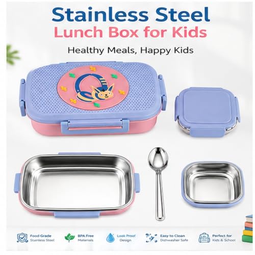 Image of PLUSPOINT Big Stainless Lunch Box Steel Tiffin Box with Inner Separate Veg Box | Leak Proof and Break Resistant | Tiffin for Kids, Adults with Snap Lock | Ideal for Office, School