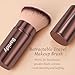 Makeup Brush Kabuki Face Brushes Retractable Travel Blush Kabuki Brush Portable Flawless for Foundation, Powder Blush, Bronzer, Buffing, Liquid, Cream, Cruelty Free with Cover(Brown)