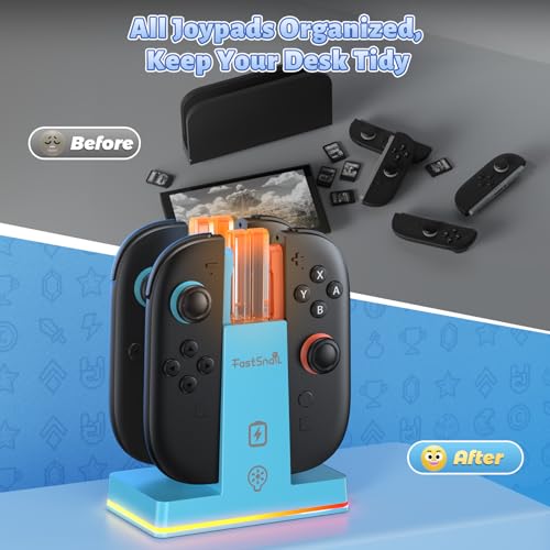 Image of FASTSNAIL Switch 2 Controller Charger Dock for Nintendo Switch 2 for JoyCon | 4-in-1 Fast Switch 2 Joypad Charging Dock Station, 9 RGB Light, Dual-Direction Magnetic Stand for Joycon 2 Accessories, Blue