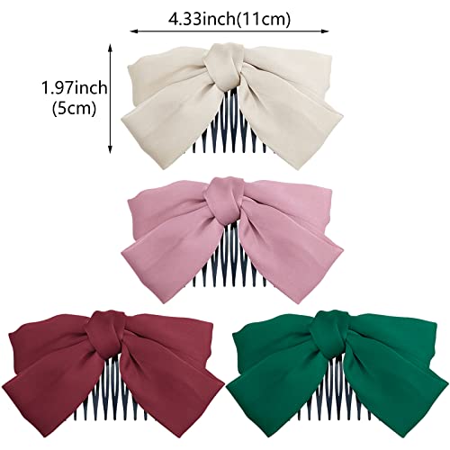 4 Pcs Decorative Ribbon Bows Hair Combs Vintage Elegant French Side Combs Cute Bows Hair Comb Hair Jewellery Accessories For Women And Girls #TOP1