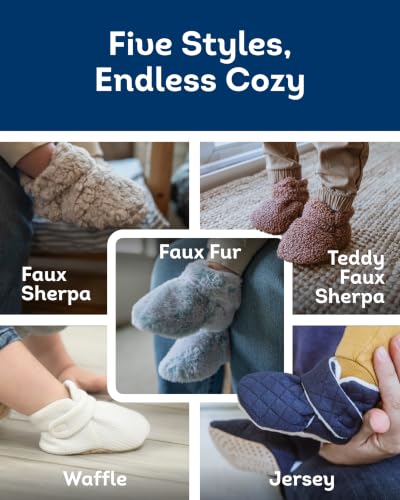 Fruit of the Loom Cozy Thermal Wrap Booties with Non-Slip Grips for Baby & Toddler Girls, Boys, Unisex - Navy Waffle (6-12 Months) - image 6