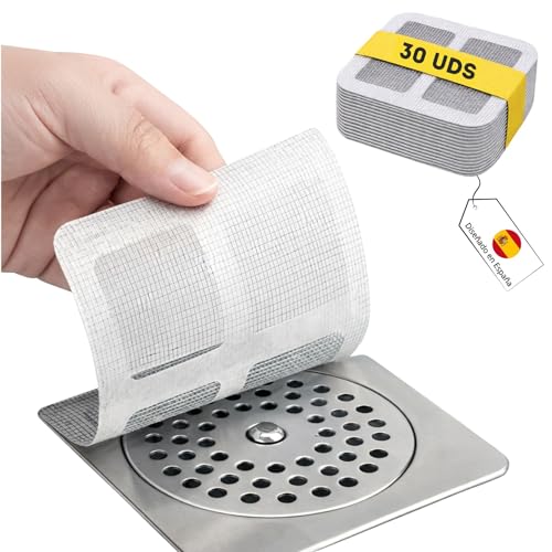 Mablik® Filtro Ducha Pelo, 30 Unidades Desechables, con Adhesivo, Fáciles de Colocar y Duraderos. Rejilla Fregadero Cocina Auto-Adhesivo (30 uds)