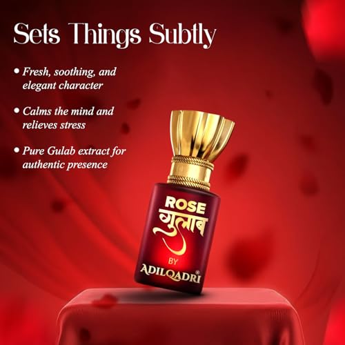 Image of Adilqadri Rose (Gulab) Attar Perfume 5.5ml for Men & Women | Long-Lasting Non-Alcoholic Roll-On | Romantic Rose Fragrance | Stress Relief Scent | Travel-Friendly Gift