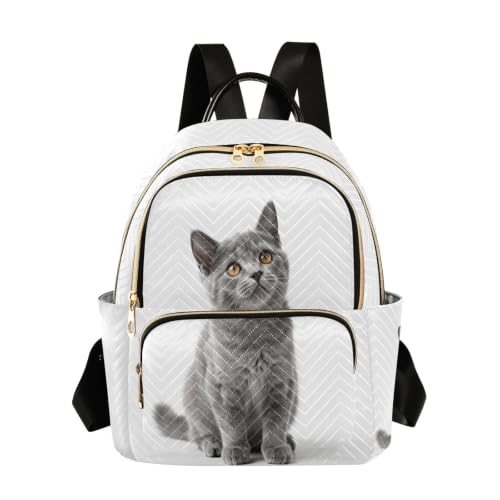 Sac à dos femme excursion week-end imprimé chat gris, bagage décontracté 2 poches
