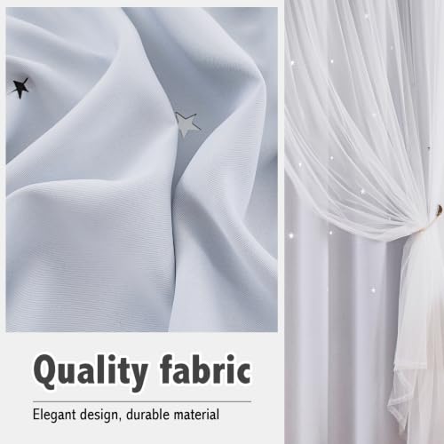 Image of indistar Star Cutout Kids Window Blackout Curtains for Girl Bedroom Window Room Darkening Curtains & Drapes Baby Nursery Curtains (2 Panel,35Wx72L inch,Greyish White)