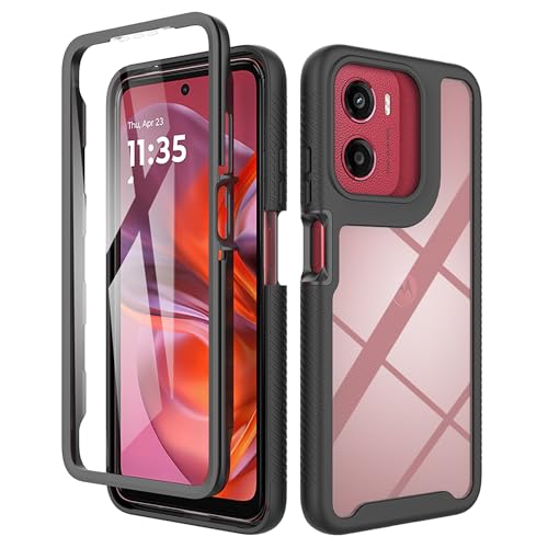 ESHUYI® Funda para Motorola Moto E15/Moto G05 [Protección Completa Anti-caída de 360°] Carcasa Transparente de Grado Militar con Protector de Pantalla Incorporada, Negro