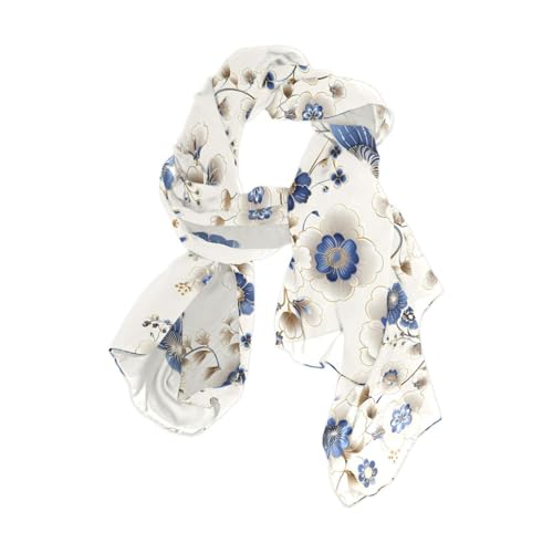 miaozhen Chal largo con diseño de flores, color azul y dorado, para mujer, para invierno