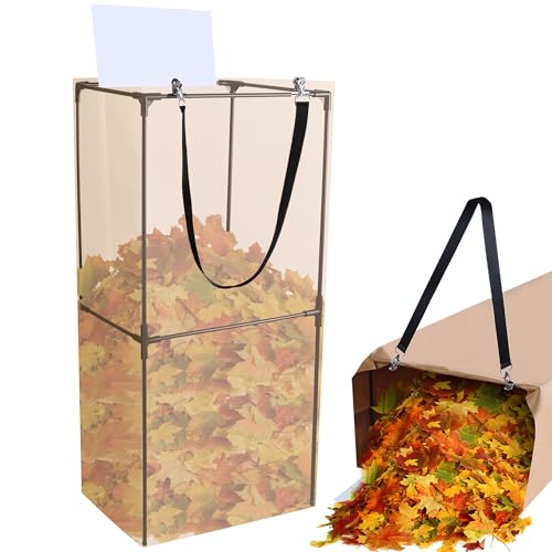 Leaf Bag Holder for Paper Lawn Bags Reusable Lawn and Leaf Chute Leaf Collector 30 Gal Brown Paper Yard Waste Bag Funnel Leaf Bag Chute for Easy Sweeping and Collecting Yard Debris (Without Bags)