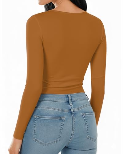 Image of Mangopop Women' Long Sleeve Ribbed Bodysuit Jumpsuits