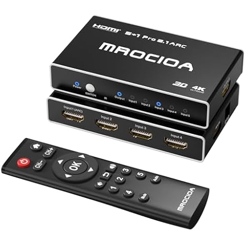 HDMI 2.1 Switch 8K 60Hz, 4K 120Hz 5 in 1 Out HDMI Switcher Splitter with iOS app, Ratio Adjusted, ARC, HDR10+,Dolby Vision, Dolby Atmos,VRR,ALLM for PS5 Xbox APPLE TV FIRE TV Nintendo Switch laptop PC Cover