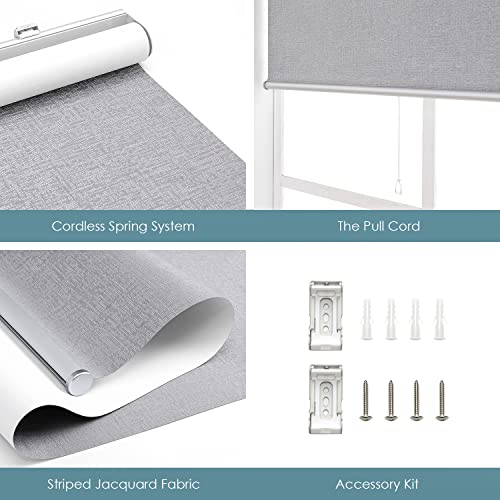 Chrisdowa Cordless 100% Blackout Roller Shade, With Striped Jacquard, Thermal Insulated, Uv Protection Fabric, Total Blackout Blinds For Window, French Doors, Home And Office.light Grey, 22"W X 72"H #TOP2