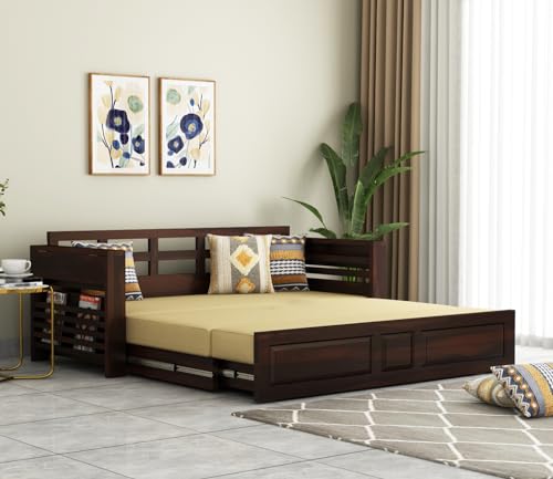 Image of Mamta Furniture Solid Wood Foster 3 Seater Sofa Cum Bed for Living Room | Three Seater Sofa Bed for Home | Sofa Com Bed | Sheesham Wood (Light Walnut Finish)
