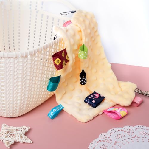 Image of HECCEI Baby Cozy Plush Tag Blanket, 10 10 inchs with Colorful Tags, Infant Appease Blankets for 3-12 Months (Yellow)