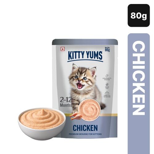 Image of Kitty Yums Wet Kitten Food Mousse Variety Pack | Salmon, Ocean Fish, Tuna & Chicken | 80g x 3 Each | Pack of 12 | Mousse for Kittens