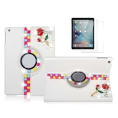 STENES Bling Case for Samsung Galaxy Tab A11+ Plus 11-inch 2025 - Handmade Crystal 3D Rose Flowers 360 Degree Rotating Stand Auto Sleep/Wake PU Leather Protective Cover, Red