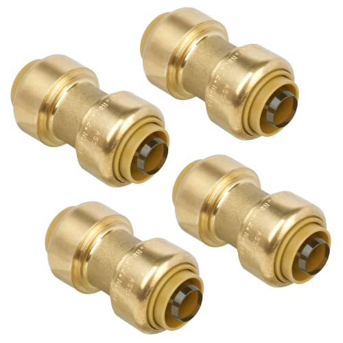 JUWO 1/2" Push to Connect Coupling for PEX, Copper, CPVC Pipe, Brass Plumbing Fitting with Upgraded Stiffener (4 Pack)