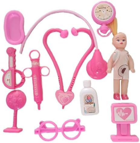 ExcelP Kids Doctor Play Set with Doll, 11-Piece Medical Toy Kit, Pink | Pretend Play, Includes Stethoscope, Ages 3 and Up, Role Play Toy, 11 Pieces