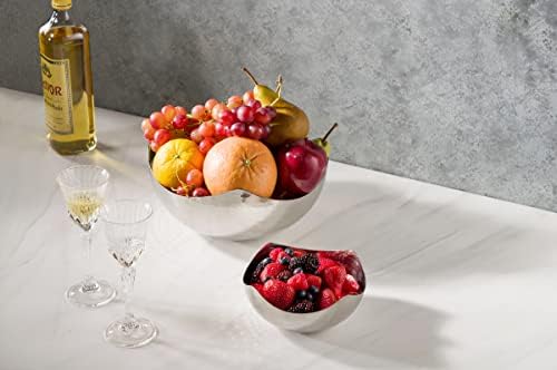 James Scott Serving Bowls Set of 2 - Hammered Stainless Steel Wave Bowls, 6-inch & 10-inch - Multipurpose for Bathroom, Kitchen, Dining - Fruit, Candy, Salad, Snacks, Accessories